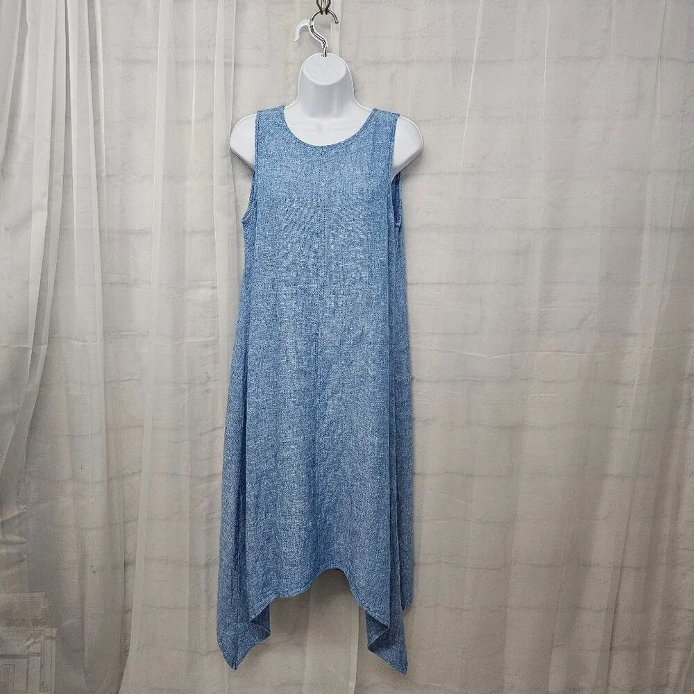 Anne Klein Blue Sleeveless Midi Dress Minimalist Shift Boho Beach Linen S - Picture 12 of 13